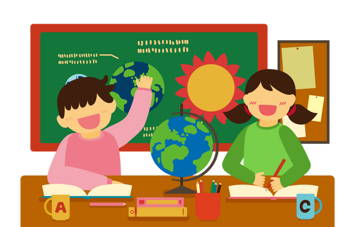 Kids learning in classroom Illustration