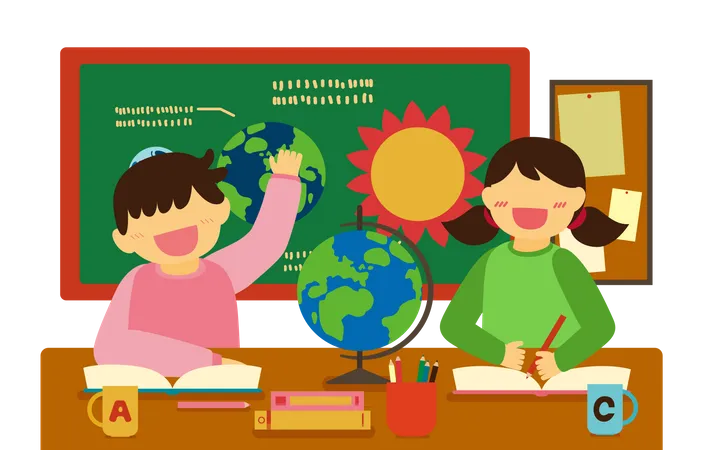 Kids learning in classroom Illustration