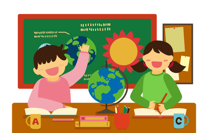 Kids learning in classroom  Illustration