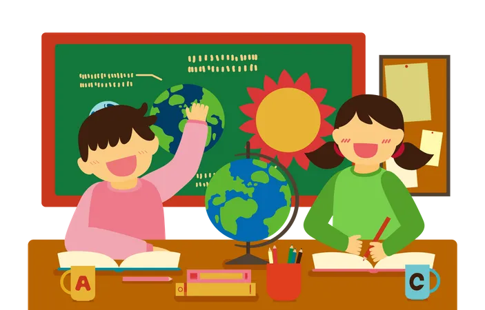 Kids learning in classroom  Illustration