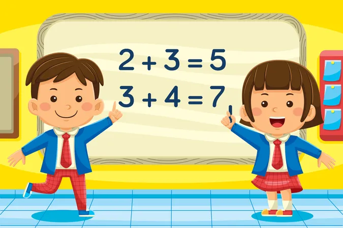 Kids learning math's in class  Illustration