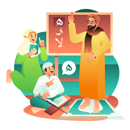 Kids Learning The Holy Quran  Illustration