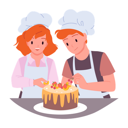 Kids making delicious cake  Illustration