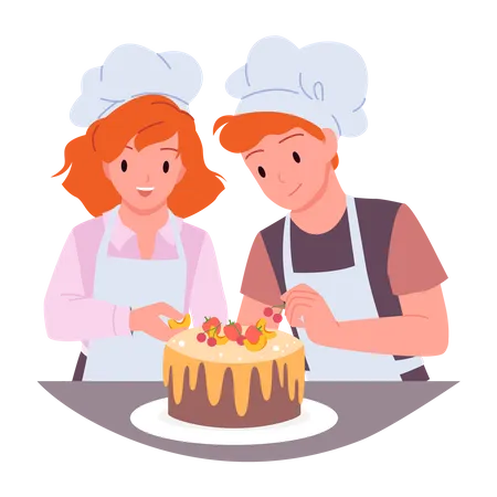 Kids making delicious cake  Illustration