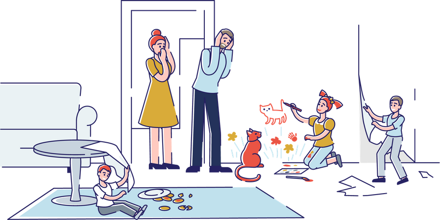 Kids making mess at home while parents weren't home  Illustration