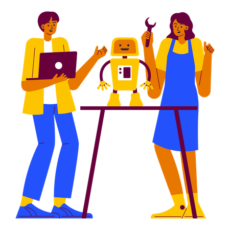 Kids making robot together  Illustration