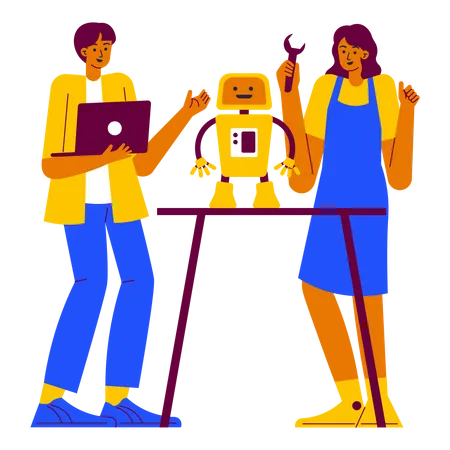 Kids making robot together  Illustration