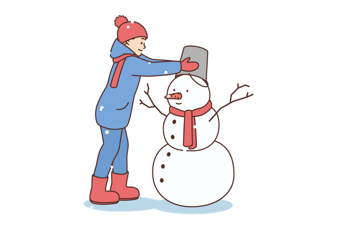 Kids making snowman  Illustration