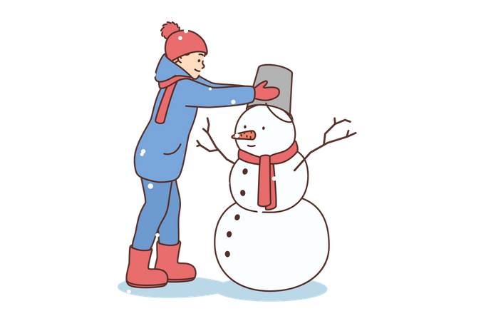 Kids making snowman  Illustration