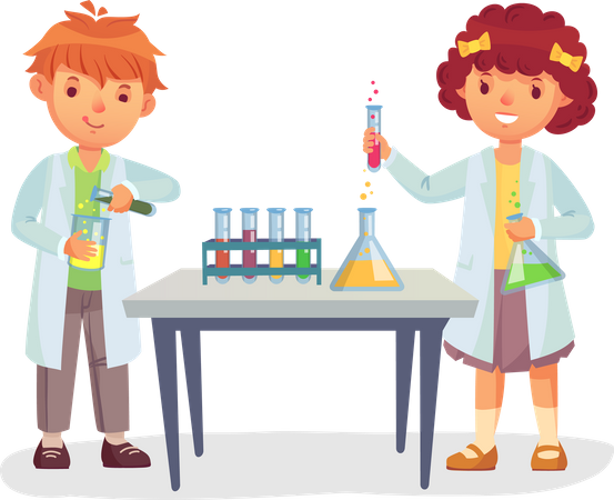 Kids on school chemistry lesson Illustration