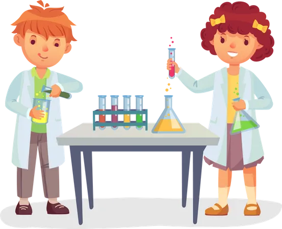 Kids on school chemistry lesson Illustration