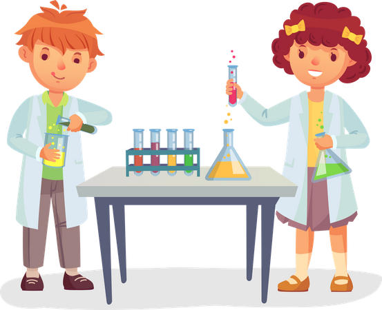 Kids on school chemistry lesson  Illustration