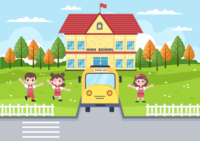 Kids on school garden  Illustration