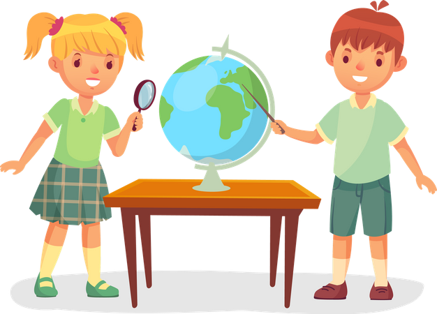 Kids on school geography lesson  Illustration