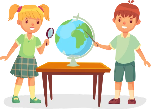 Kids on school geography lesson  Illustration