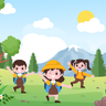 kids on mountain illustration free download