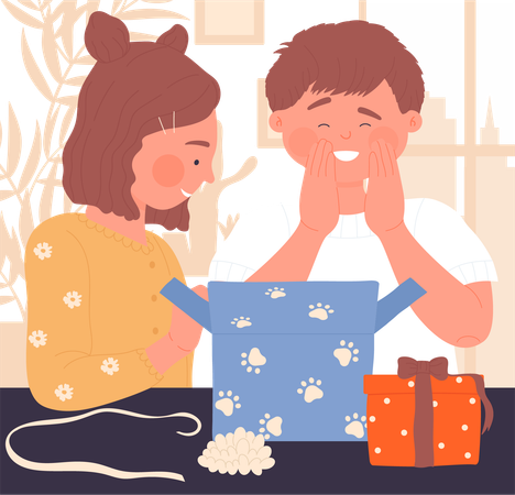 Kids Open Gifts  Illustration