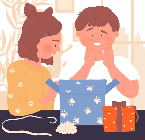 Kids Open Gifts  Illustration