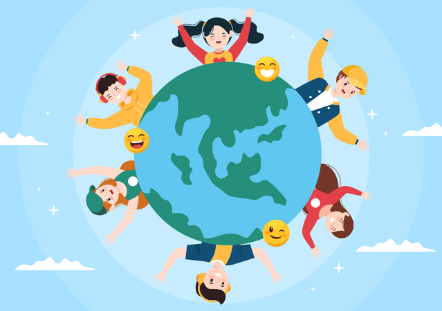 Niños de todo el mundo celebran el día mundial de la sonrisa  Ilustración