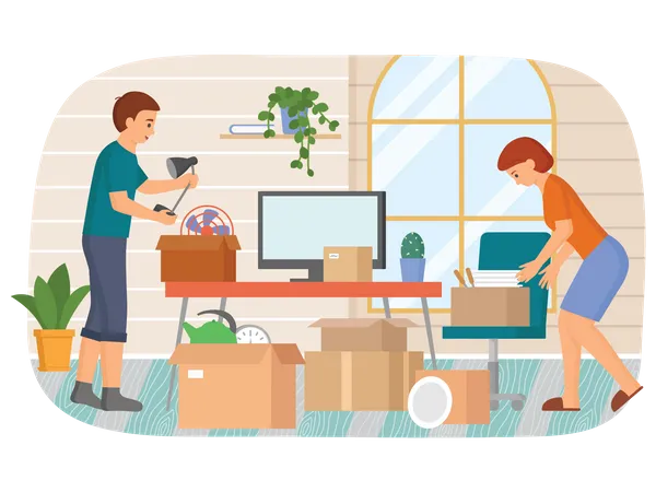 Kids packing for home relocation  Illustration