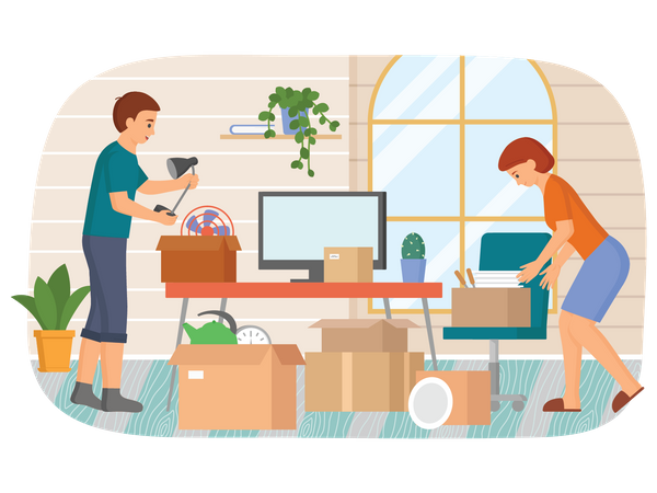 Kids packing for home relocation  Illustration