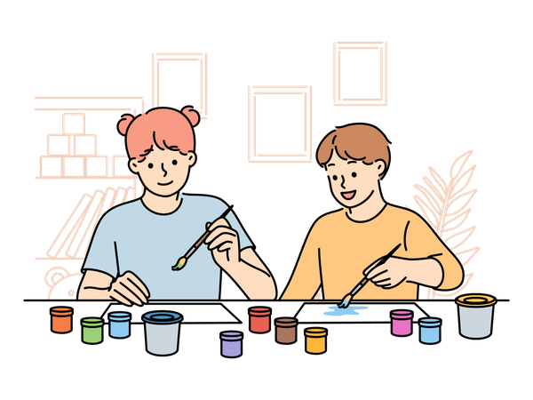 Kids painting together  Illustration