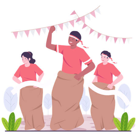 Kids participate in Sack Race Competition  Illustration