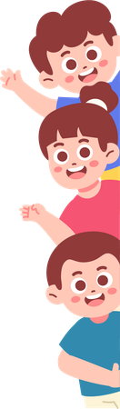 Kids Peeking from behind  Illustration