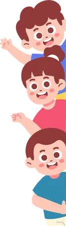 Kids Peeking from behind  Illustration