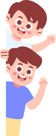 Kids Peeking from behind  Illustration
