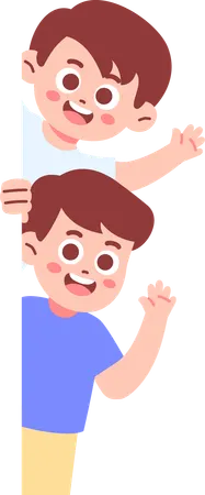 Kids Peeking from behind  Illustration