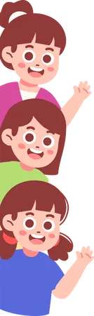 Kids Peeking from behind  Illustration