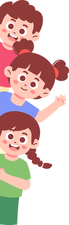 Kids Peeking from behind  Illustration