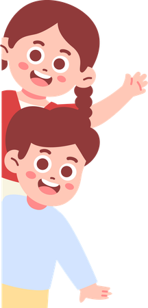 Kids Peeking from behind  Illustration