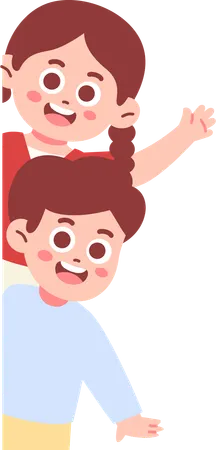 Kids Peeking from behind  Illustration
