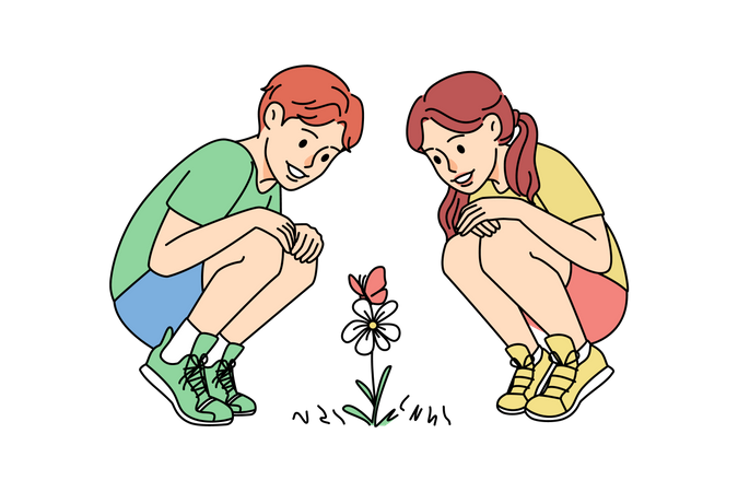 Kids planting flower  イラスト