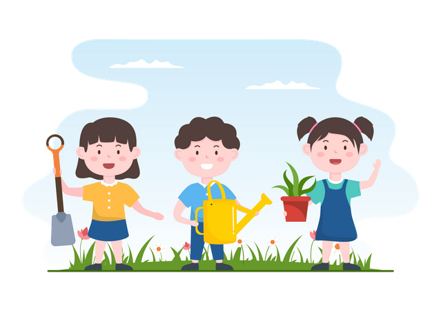 Kids planting plants  Illustration