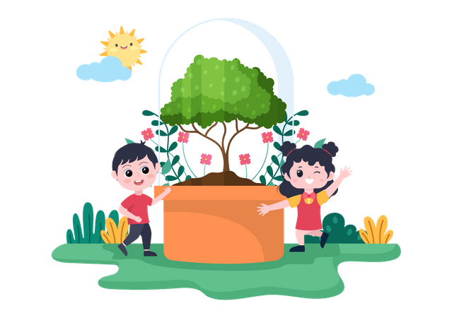 Kids Planting Tree  Illustration