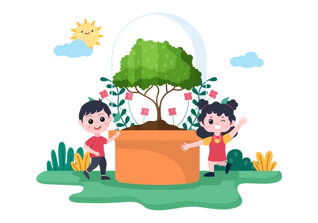 Kids Planting Tree  Illustration