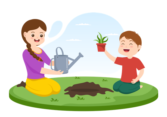 Kids planting tree  Illustration