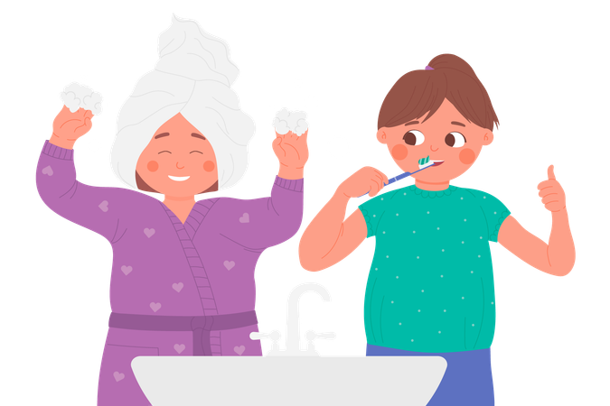 Kids play in bathroom  イラスト
