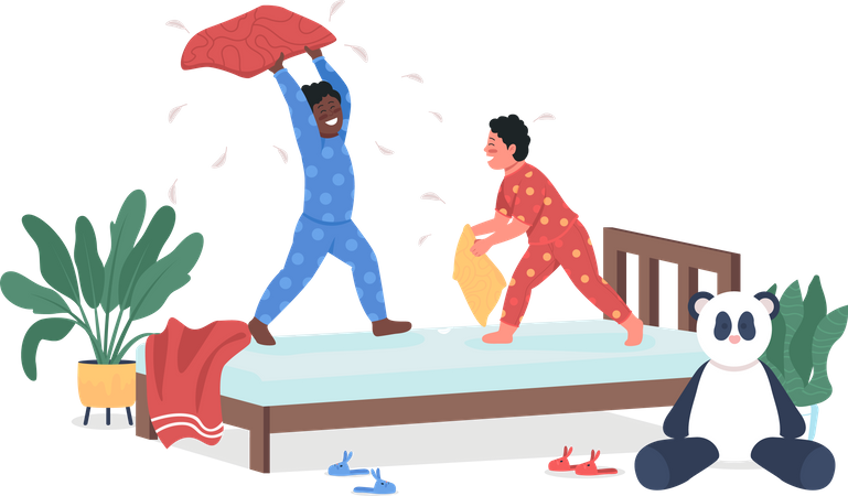 Kids play in bedroom  Illustration