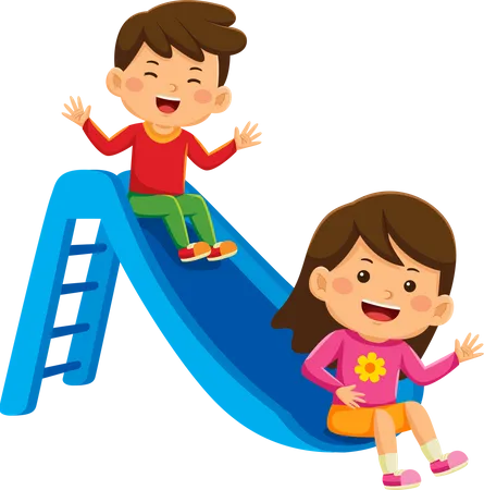 Little Kids Play Slides Illustration