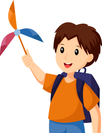 Kids Play with paper windmill  Illustration