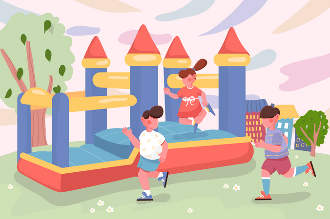 Kids playing at children playground  Illustration