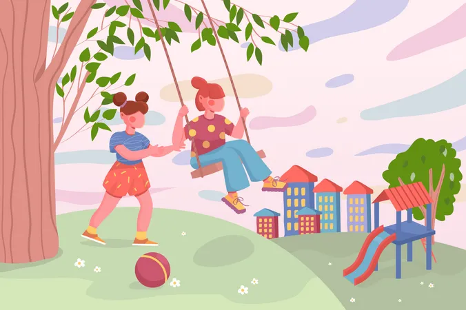 Kids playing at children playground  Illustration