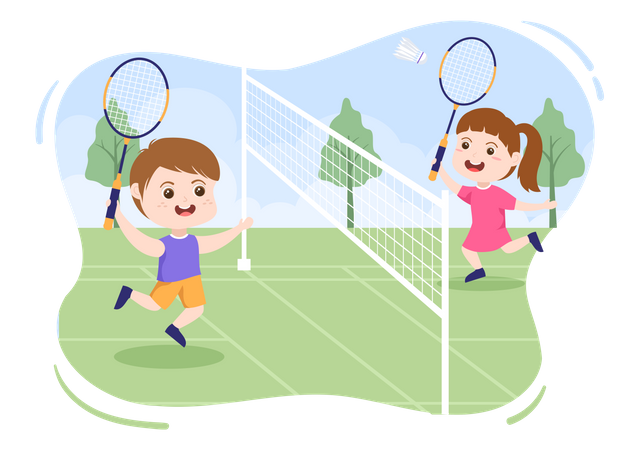 Kids playing Badminton Illustration