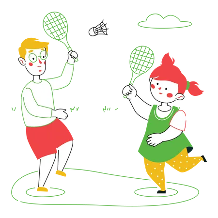 Kids playing badminton Illustration