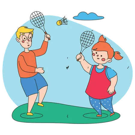 Kids playing badminton Illustration