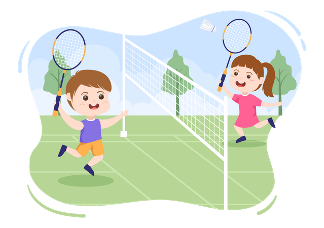 Kids playing Badminton  Illustration